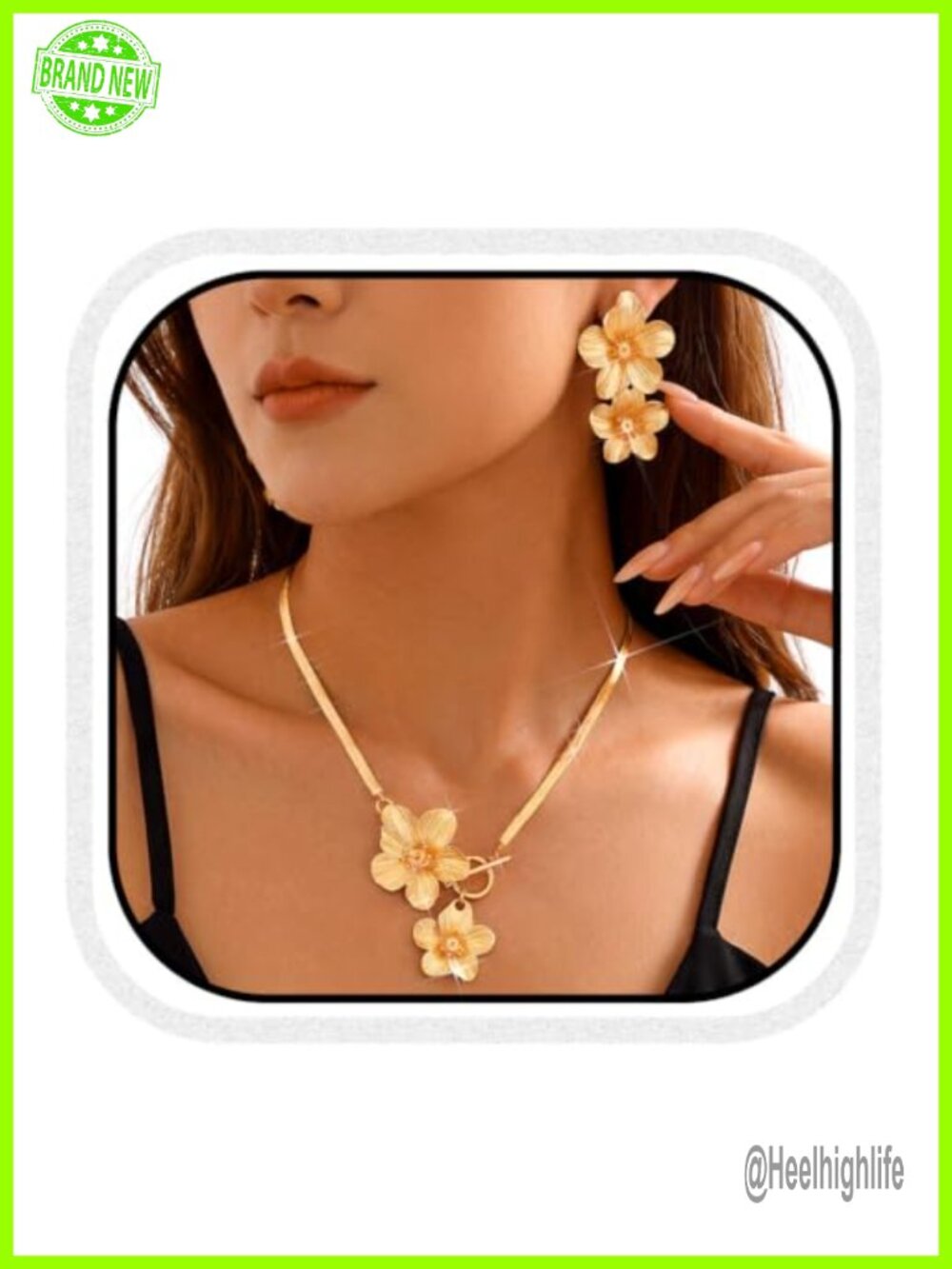 Floral Jewelry Set Statement Necklace Drop Earrings Boho Women